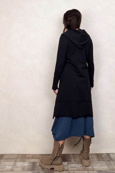 Kapşonlu Bohem Kap - Siyah