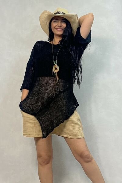 Parça Detaylı Asimetrik Merserize Bluz - Siyah