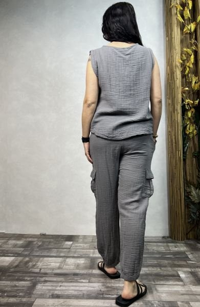 Eos Müslin Bluz Dark Grey- Antrasit