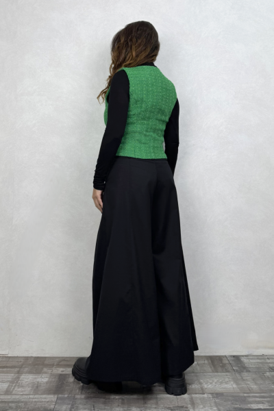 Düşük Bel Düğmeli Bol Paça Pantolon - Siyah
