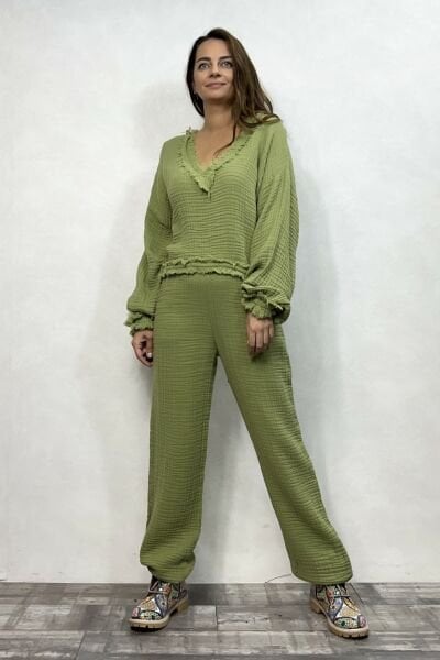 Orfe Müslin Pantolon Sage Green - Yeşil