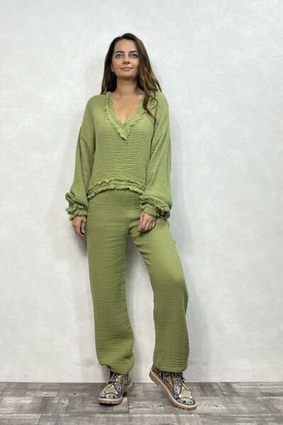 Orfe Müslin Pantolon Sage Green - Yeşil