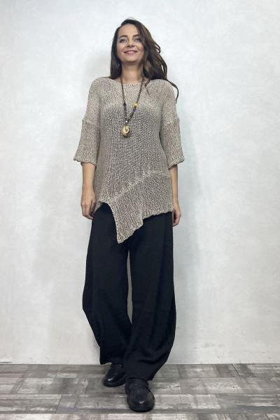 Parça Detaylı Asimetrik Merserize Bluz - Vizon