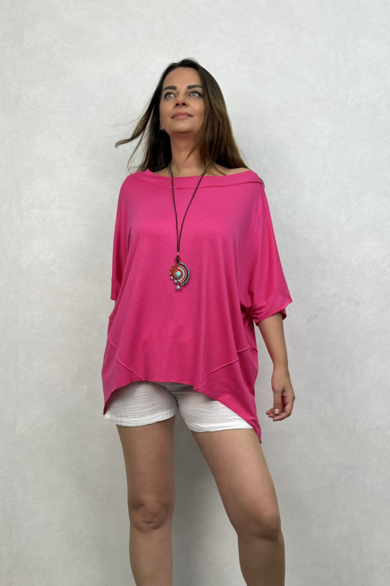 Dikiş Detaylı Kayık Yaka Bluz - Pembe