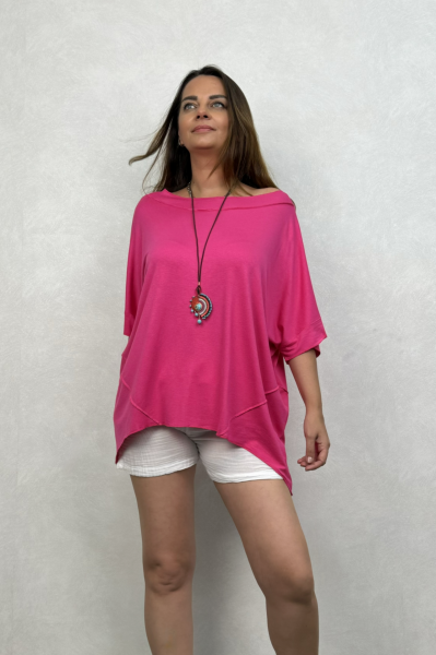 Dikiş Detaylı Kayık Yaka Bluz - Pembe