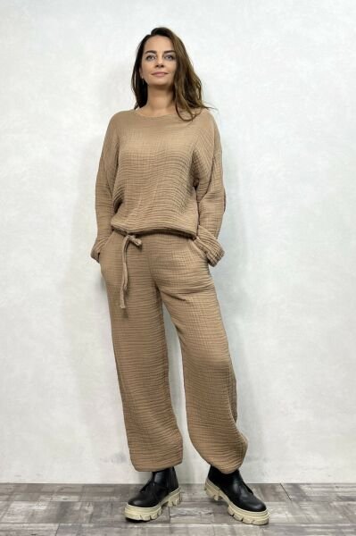 Orfe Müslin Pantolon Praline - Kahve