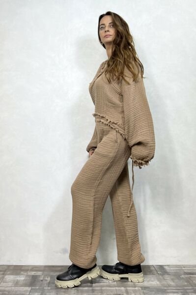 Orfe Müslin Pantolon Praline - Kahve
