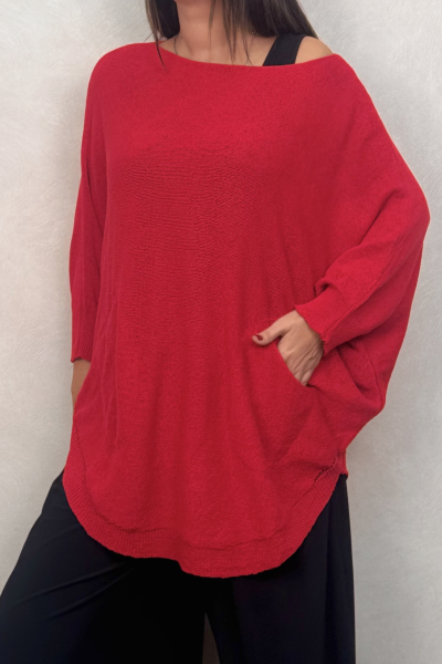 Salaş Triko Tunik - Kırmızı