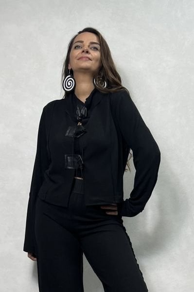 Lamante Spiral Küpe - Siyah Beyaz