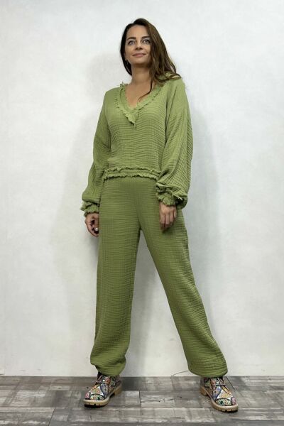 Arwen Müslin Bluz Sage Green - Yeşil