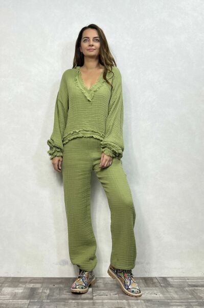 Arwen Müslin Bluz Sage Green - Yeşil