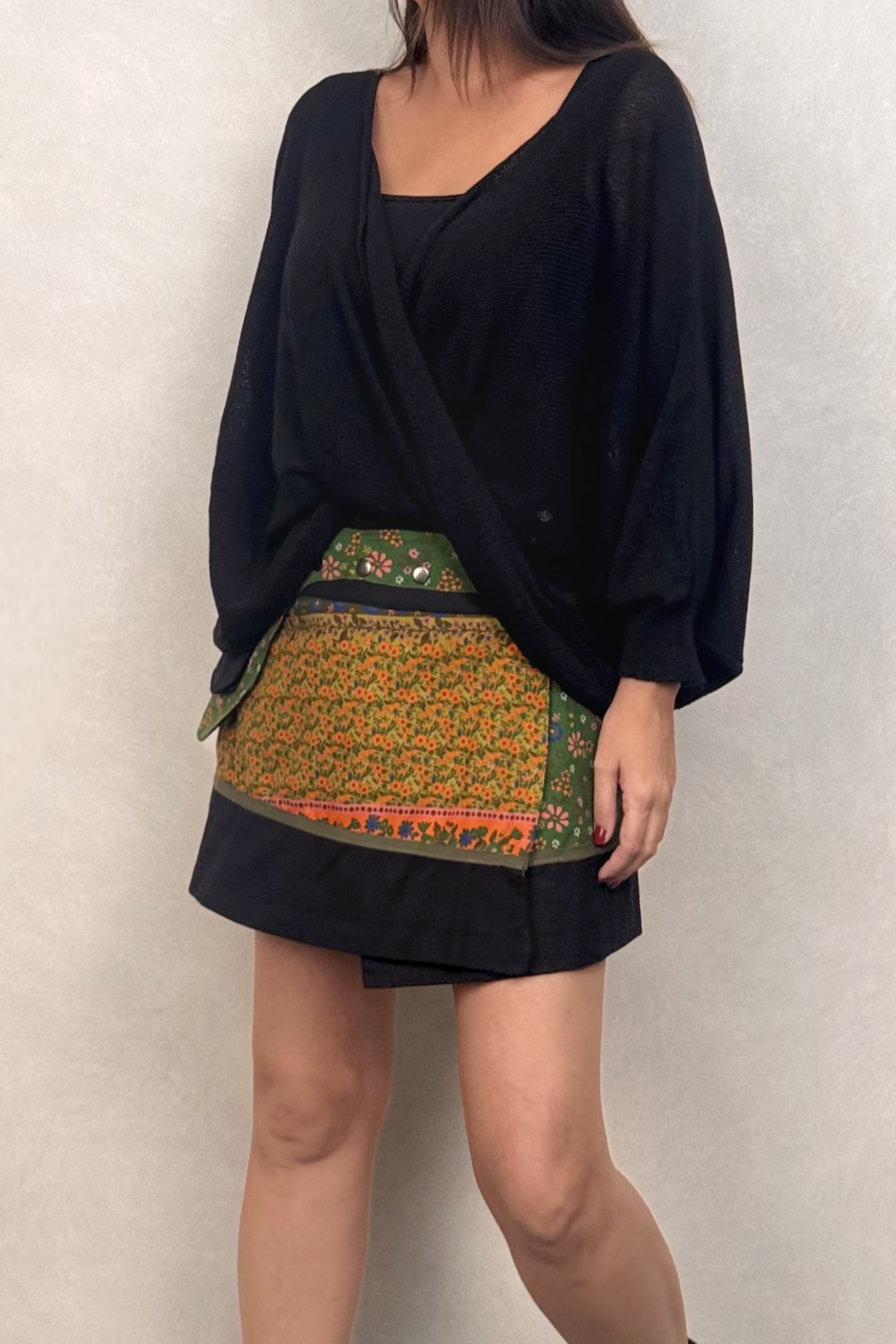 Çapraz Kesim Triko Bluz - Siyah