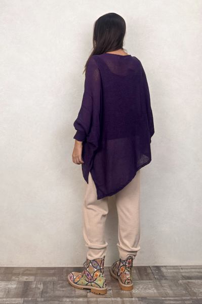 Asimetrik Kayık Triko Bluz - Mor