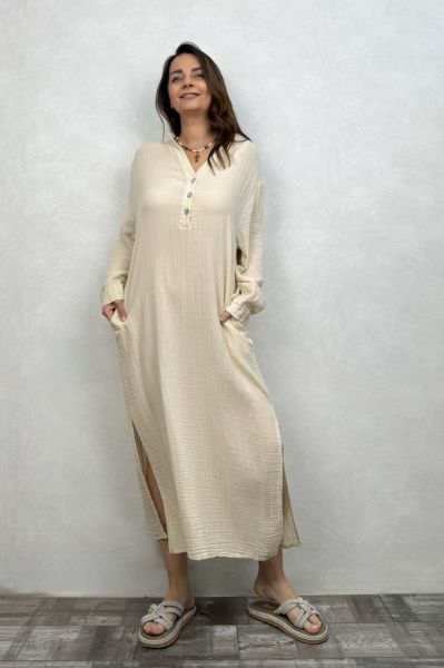 Ala Müslin Elbise Beige -Bej