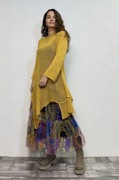 Merserize Tunik ve Tül Etek Kombin - Sarı Renkli Mandala