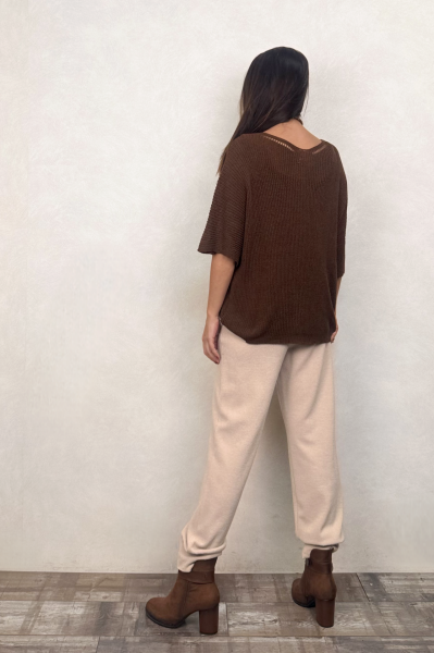 Ajurlu Triko Bluz - Kahve