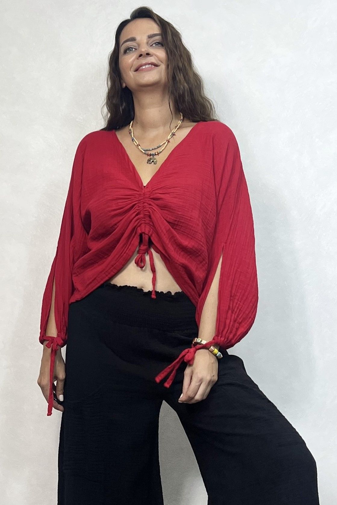 Venüs Müslin Bluz Barbados Cherry  -Vişne