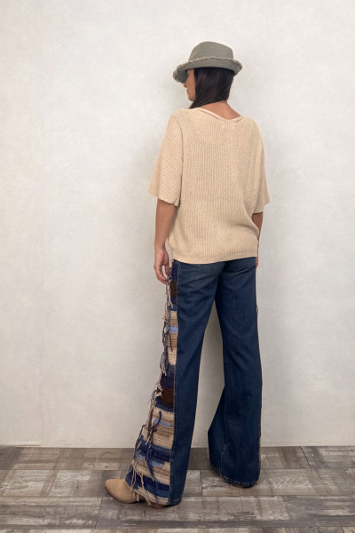 Ajurlu Triko Bluz - Bej