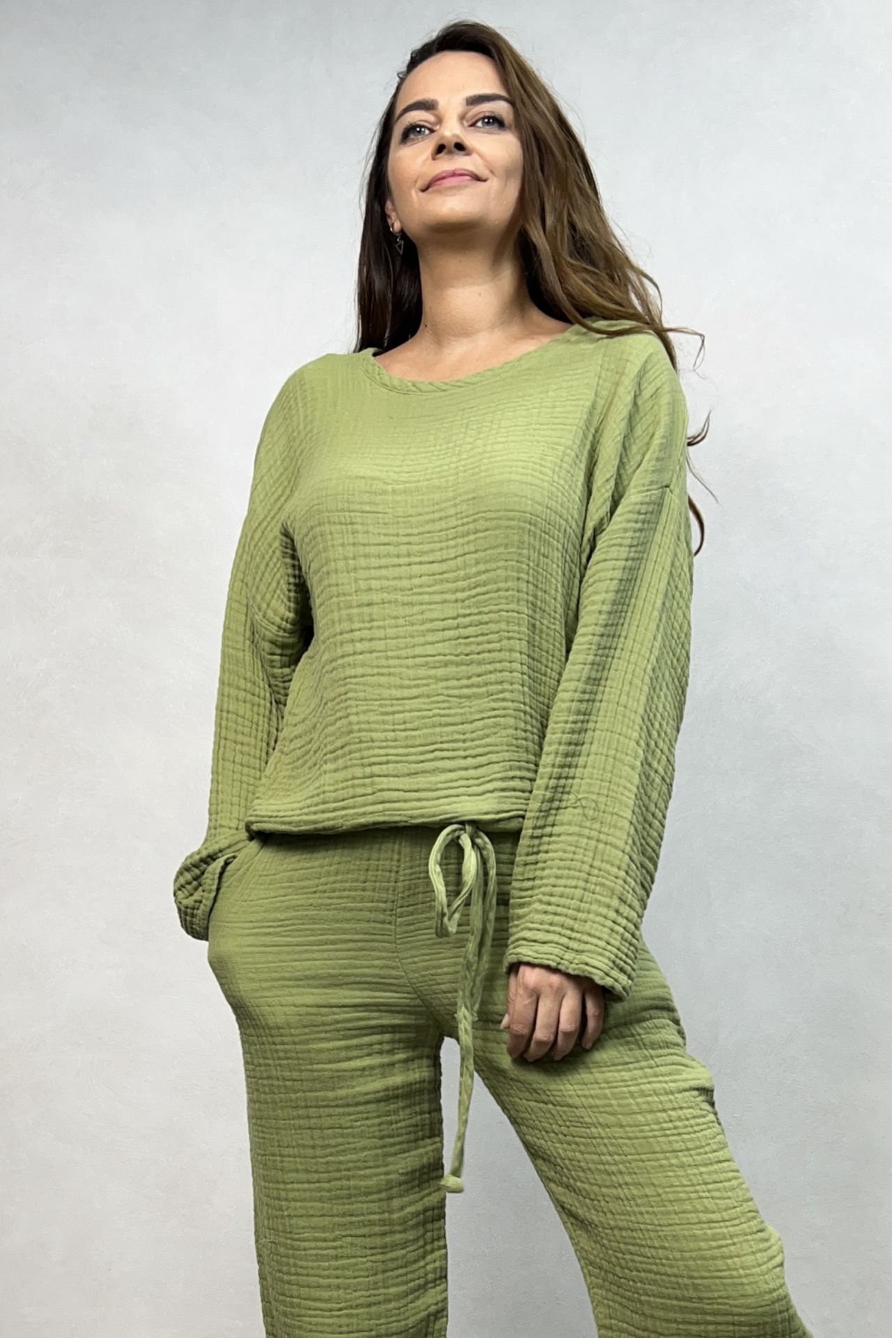 Margo Müslin Bluz Sage Green - Yeşil