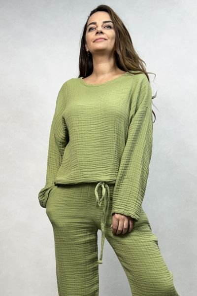 Margo Müslin Bluz Sage Green - Yeşil