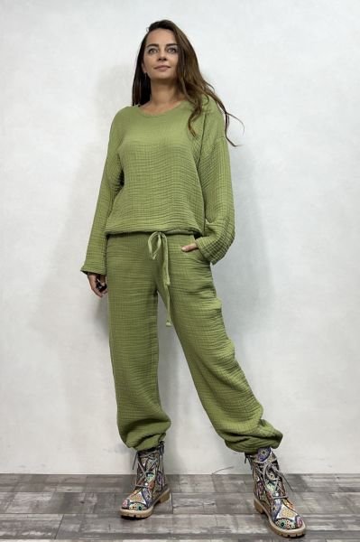 Margo Müslin Bluz Sage Green - Yeşil