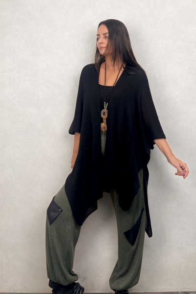 Salaş Cepli Triko Hırka - Siyah