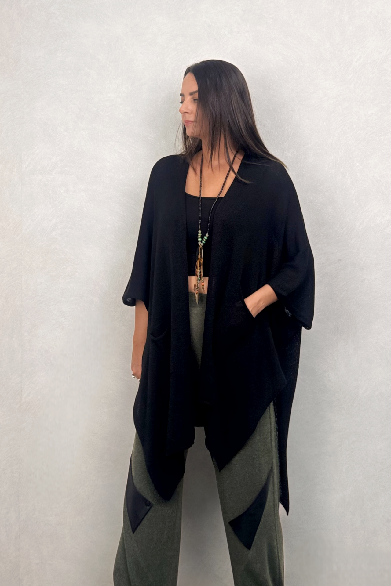 Salaş Cepli Triko Hırka - Siyah