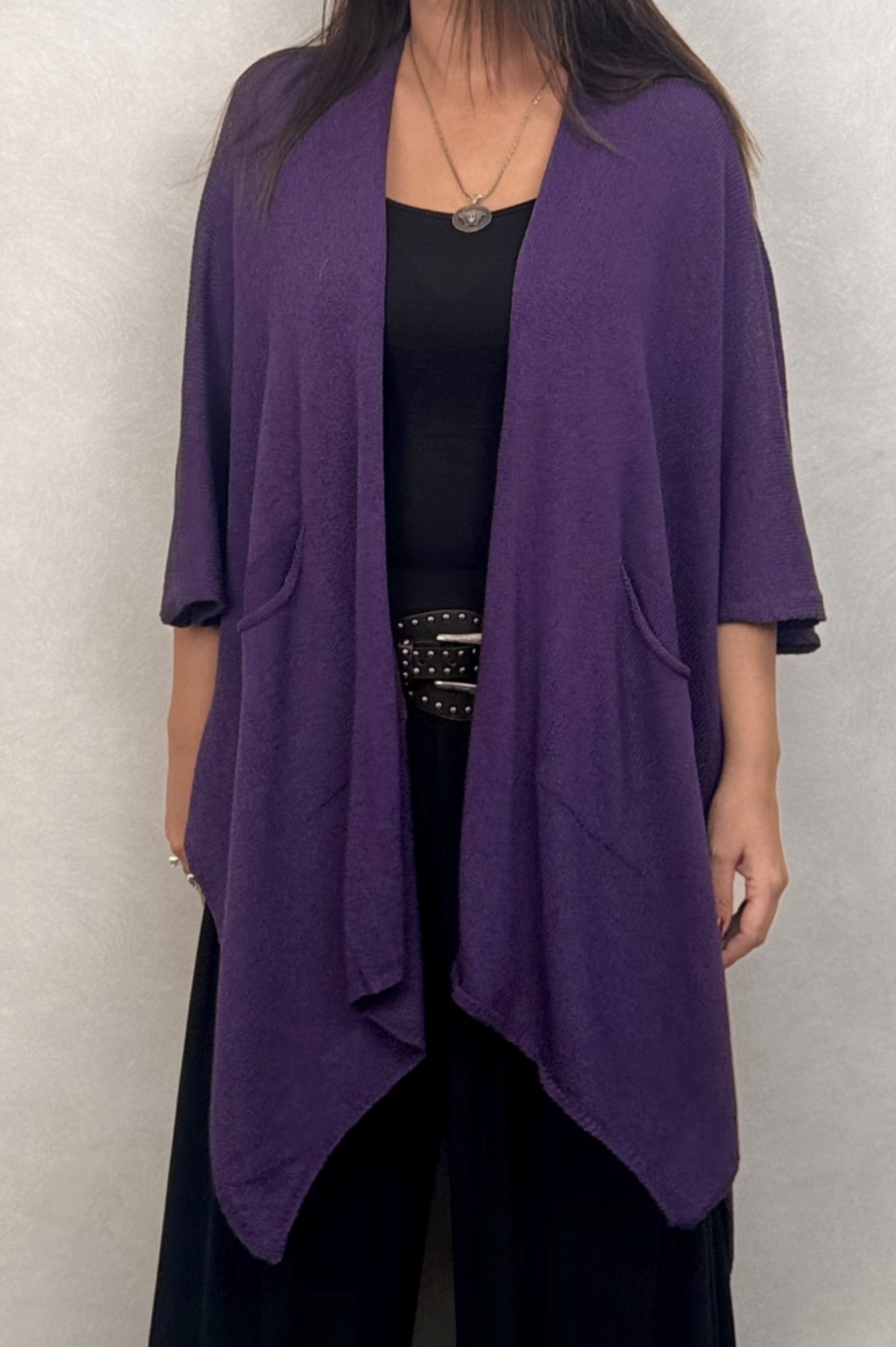 Salaş Cepli Triko Hırka - Mor