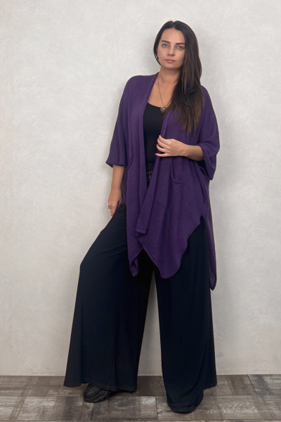 Salaş Cepli Triko Hırka - Mor