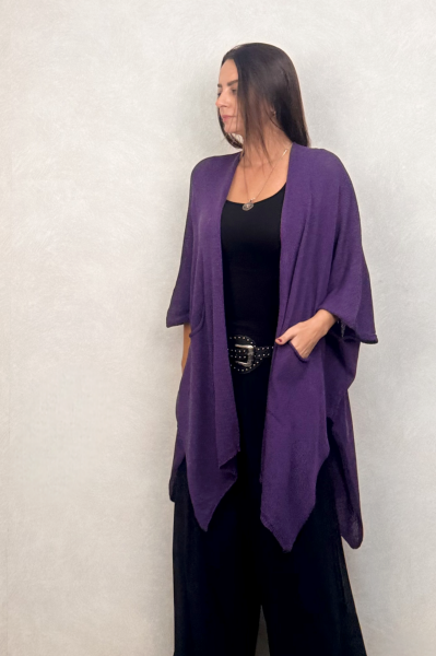 Salaş Cepli Triko Hırka - Mor