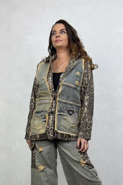Snake Garnili Blazer Ceket - Yeşil