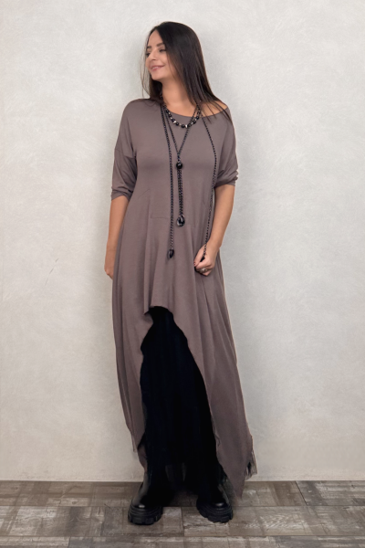 Maxi Viskon Tunik ve Tül Etek Kombin - Vizon Siyah