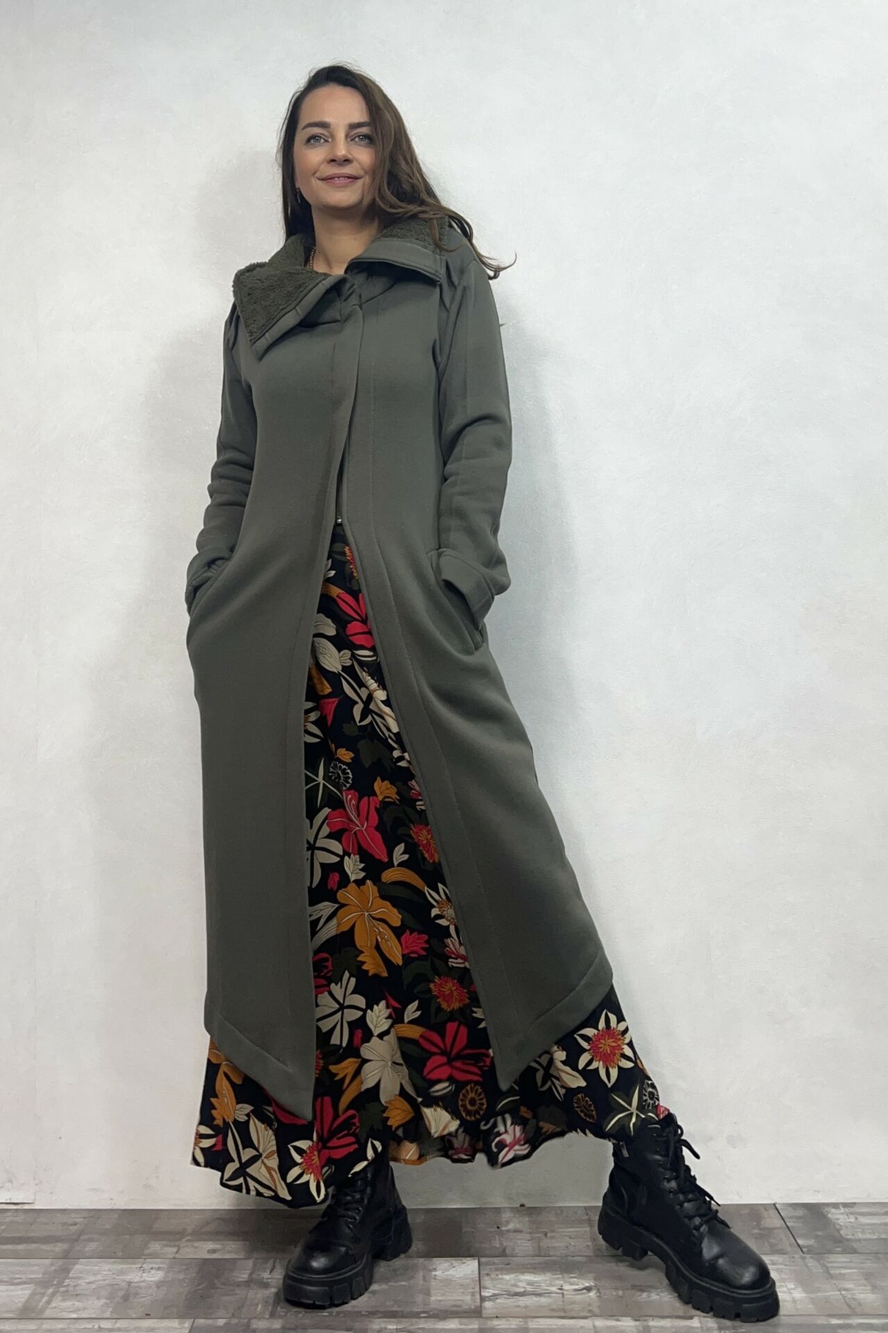 Peluş Astarlı Uzun Mont - Haki