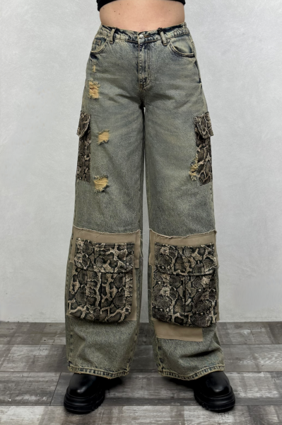 Snake Garnili Wed Lige Pantolon - Yeşil