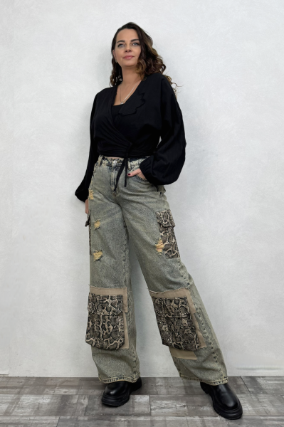 Snake Garnili Wed Lige Pantolon - Yeşil