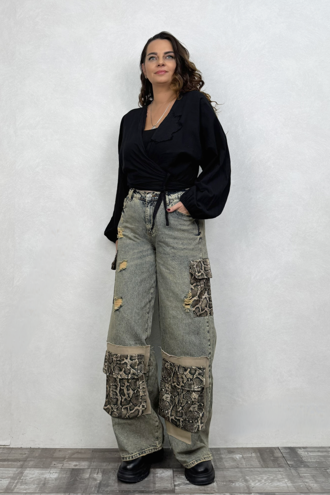 Snake Garnili Wed Lige Pantolon - Yeşil