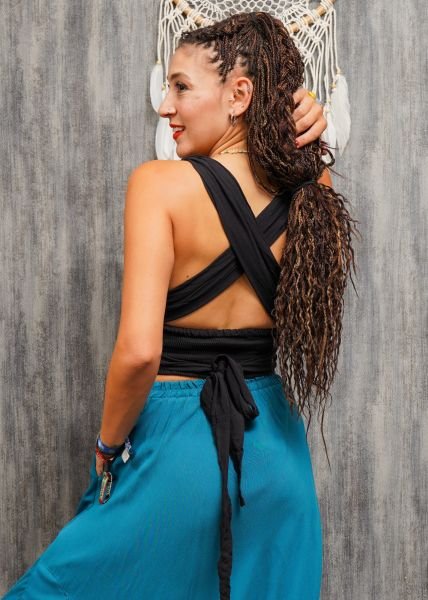 Sırt Detaylı Crop- Siyah