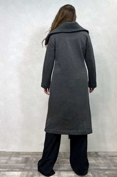 Peluş Astarlı Uzun Mont - Antrasit