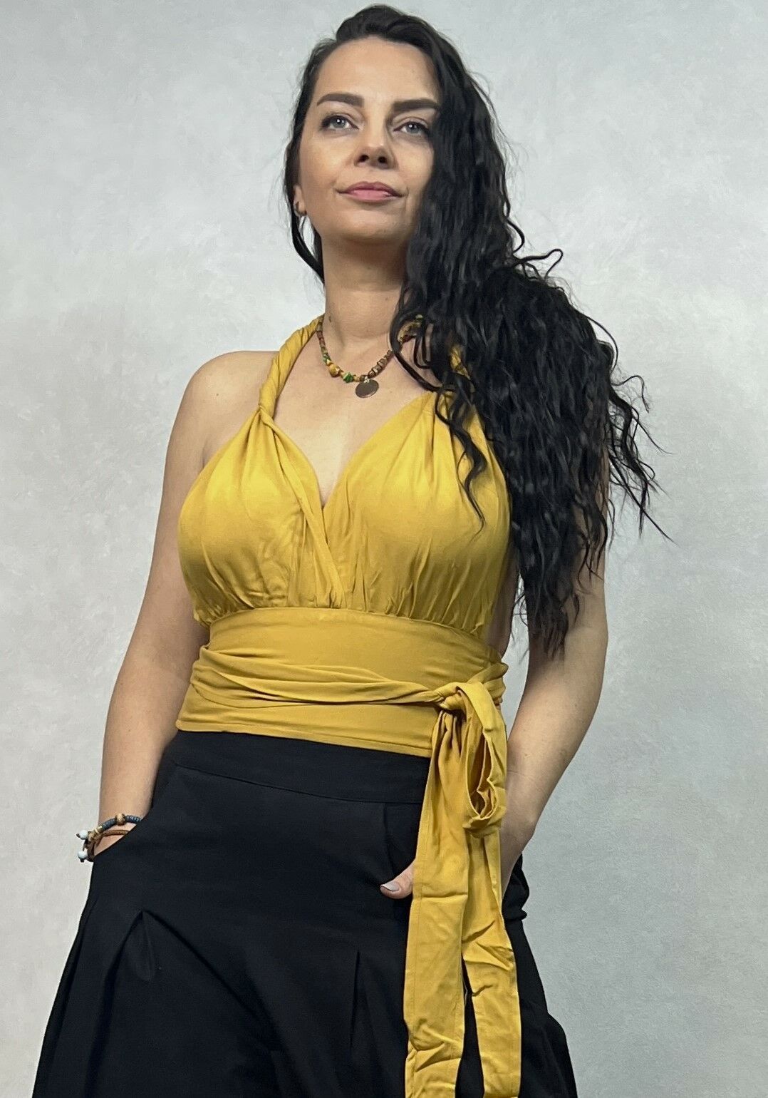 Sırt Detaylı Crop- Sarı