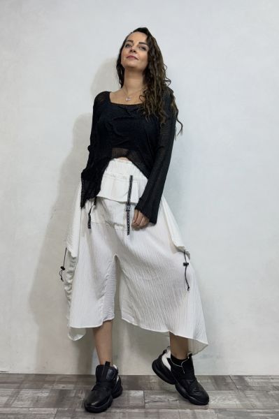 Pera Dikiş Detaylı Merserize Bluz - Siyah