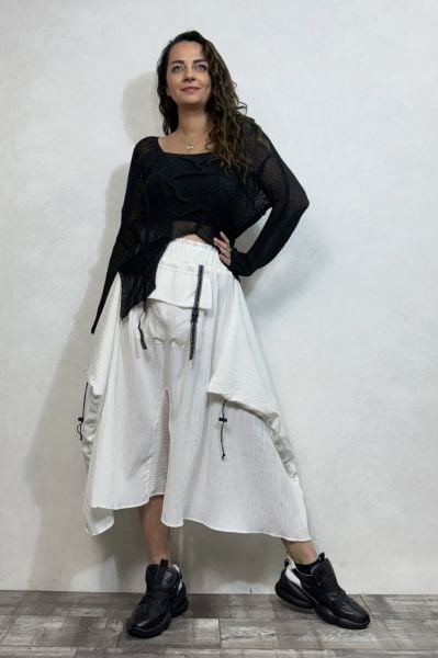 Pera Dikiş Detaylı Merserize Bluz - Siyah