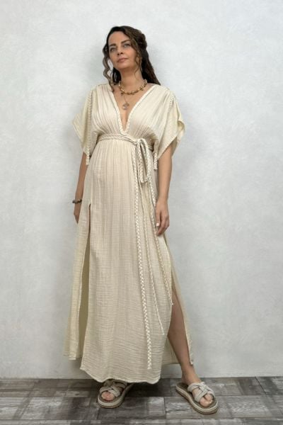 Selene Müslin Elbise  -Bej