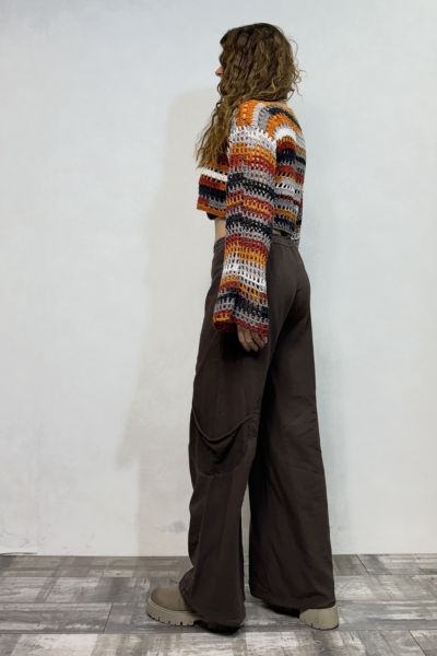 İspanyol Kol Batik Örgü Crop Kazak- Toprak