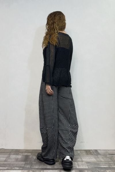 Paça Detaylı Gofre Pantolon - Siyah Mini Ekose
