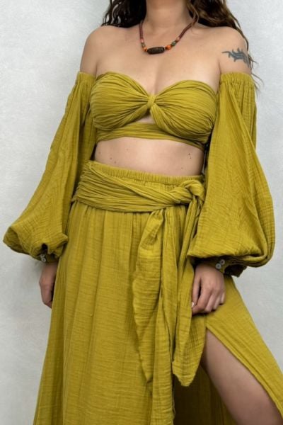 Penelope Müslin Takım Golden Olive - Limon Küfü