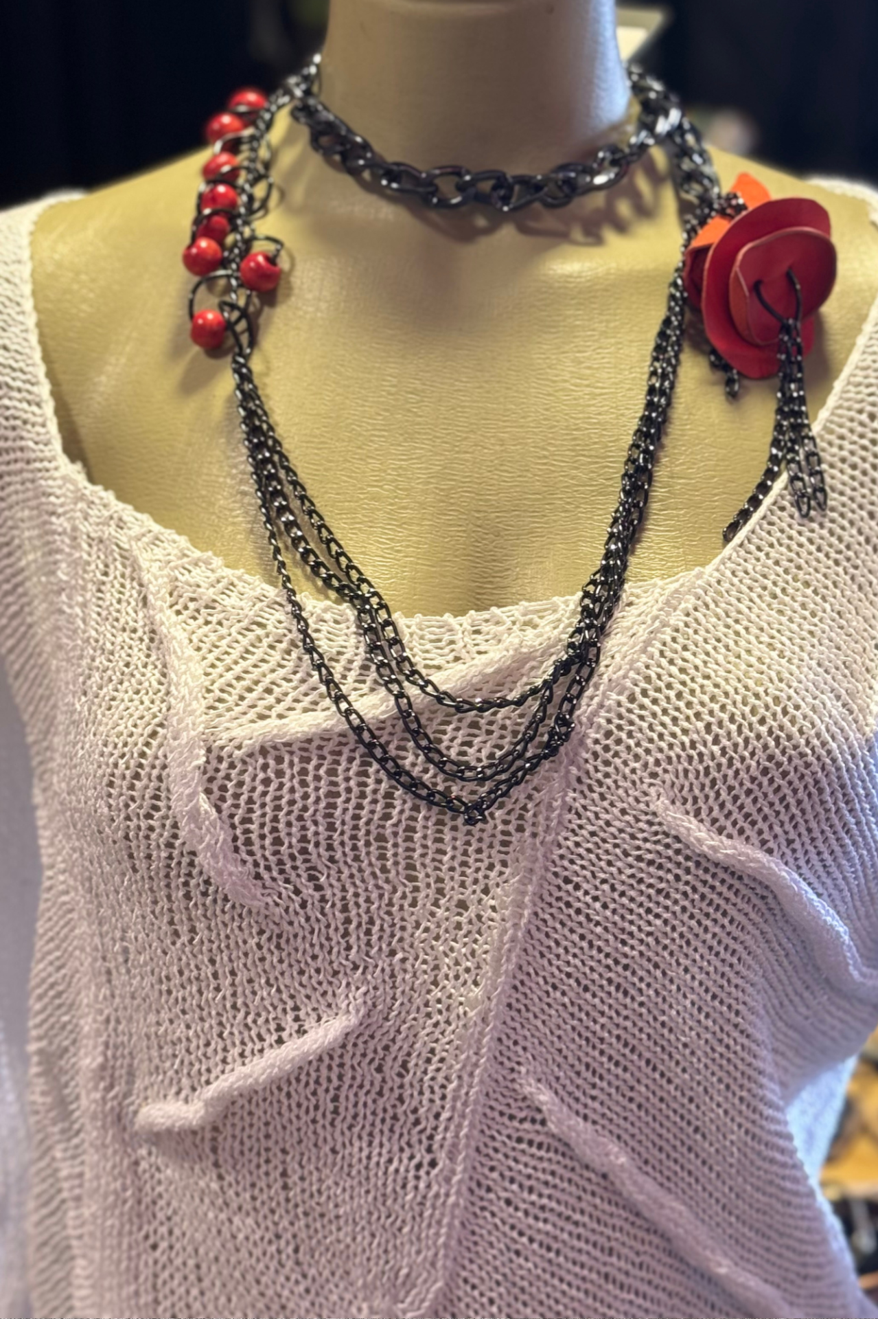 Lamante Red Rose Tasarım Kolye - Siyah Kırmızı