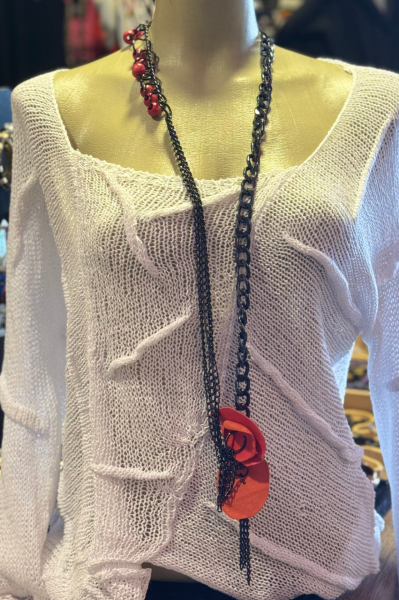 Lamante Red Rose Tasarım Kolye - Siyah Kırmızı