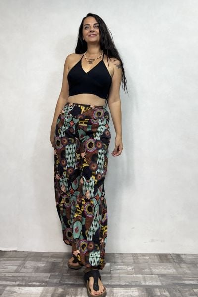 Mandala Desenli Pantolon - Siyah