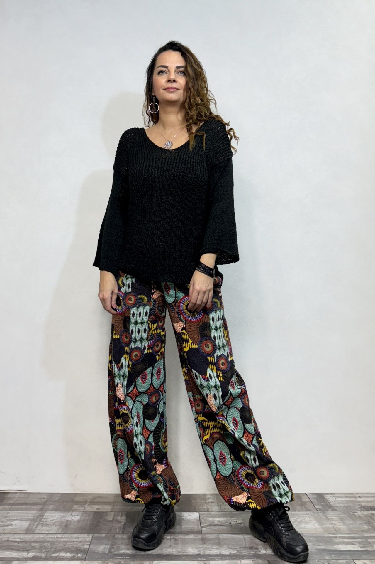 Mandala Desenli Pantolon - Siyah