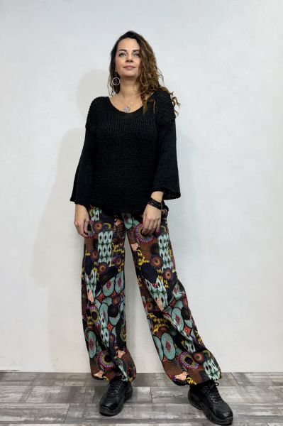 Mandala Desenli Pantolon - Siyah